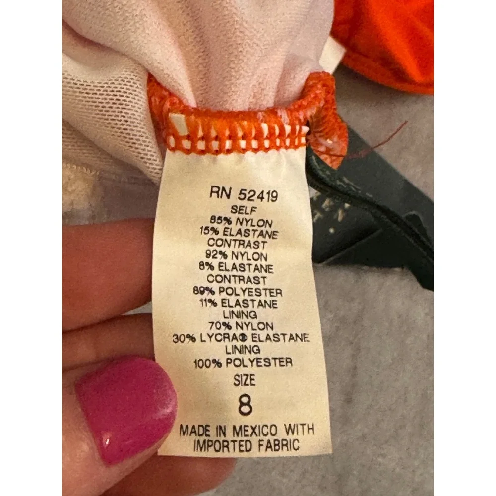 NWT Lauren Ralph Lauren Slimming Fit Halter One Piece Swimsuit Orange White 8 - Picture 5 of 9